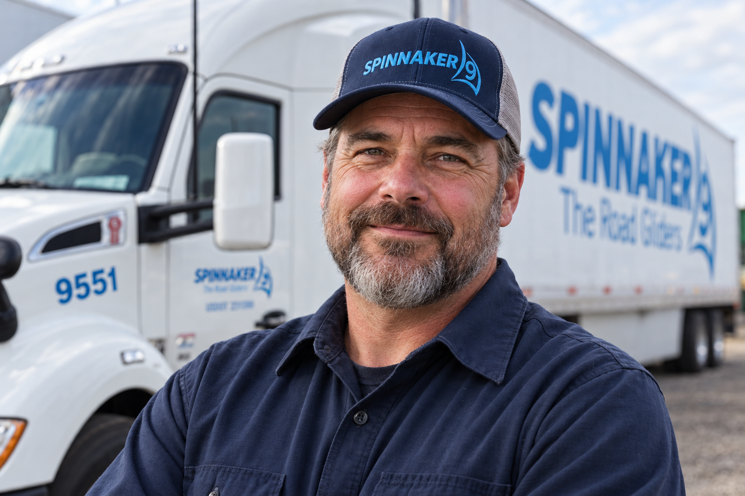 Spinnaker Nine driver beside a company truck